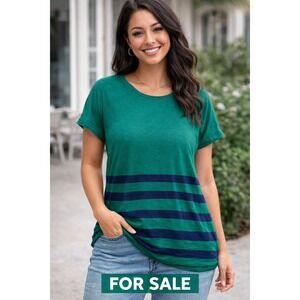 Madewell Womens Green Navy Blue Striped Long Sleeve Viscose Top 04870 FA13 M